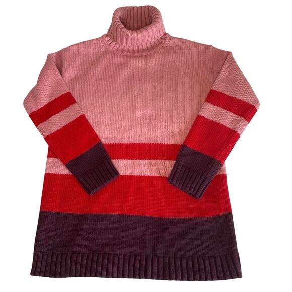 Ann Taylor Color Block Tunic Turtleneck Sweater Women's S | Pink Stripe | EUC - Picture 2 of 10